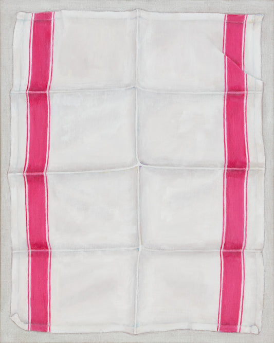 Untitled (unfolded tea towel, pink stripes)