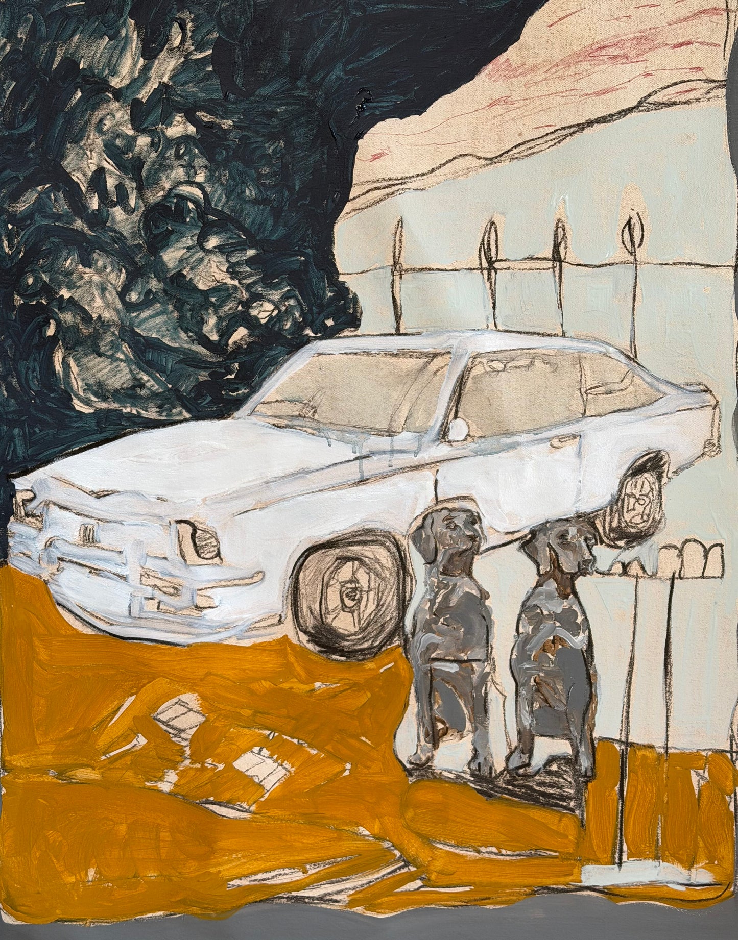 The Weimaraners Babysat, While the Torana Filled Up with Cigarette Smoke